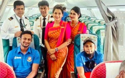 বিমানে সাকিবদের সংবর্ধনা
